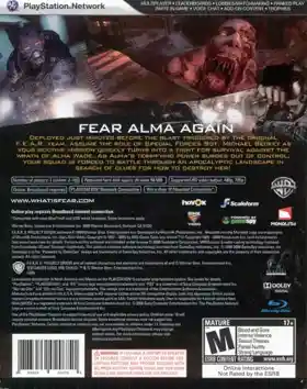 F.E.A.R. 2 - Project Origin (USA) (v1.03) (Disc) (Update) box cover back